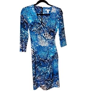 Dana Buchman Size 2 Blue & Black Print Dress Like New